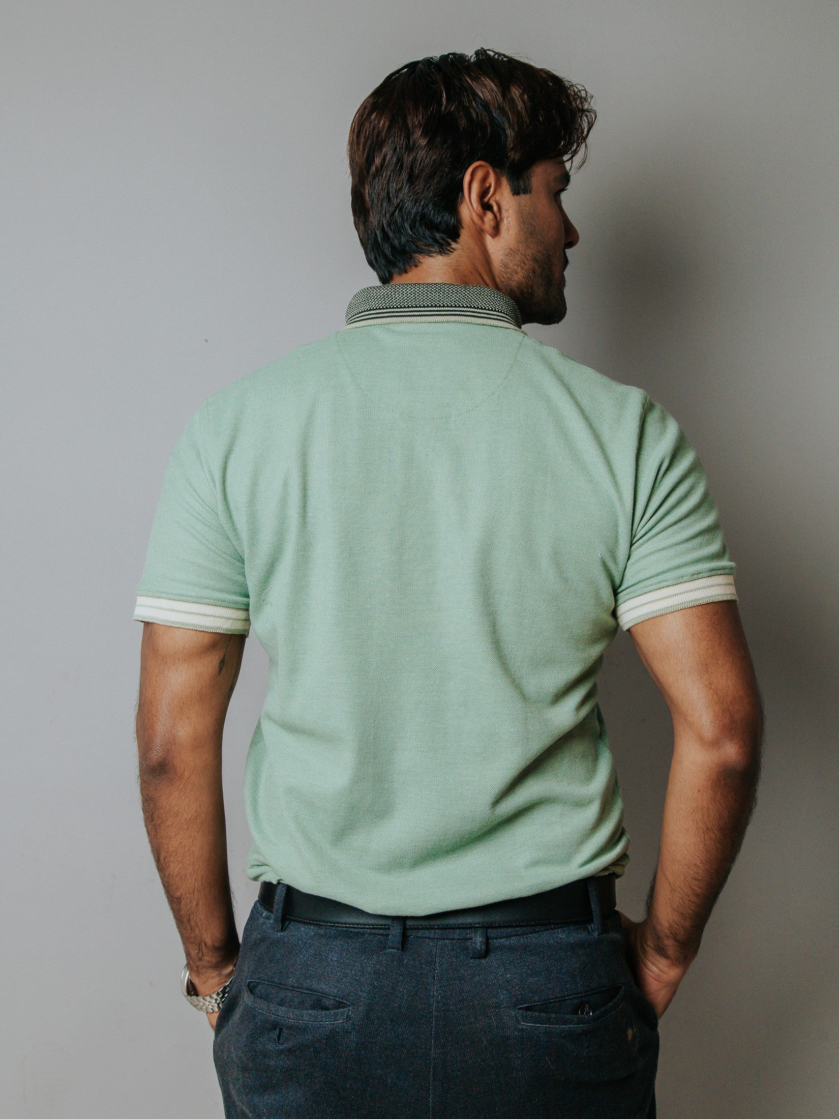 Playera Polo Hombre Slim Fit Verde Pistache Detalles Negro