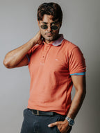 Playera Polo Hombre Slim Fit Salmón Coral Detalles Azul - 34 (S)-Tiendas Platino