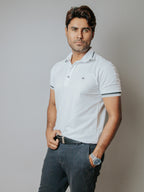 Playera Polo Hombre Casual Blanca destalles Negros, Gris