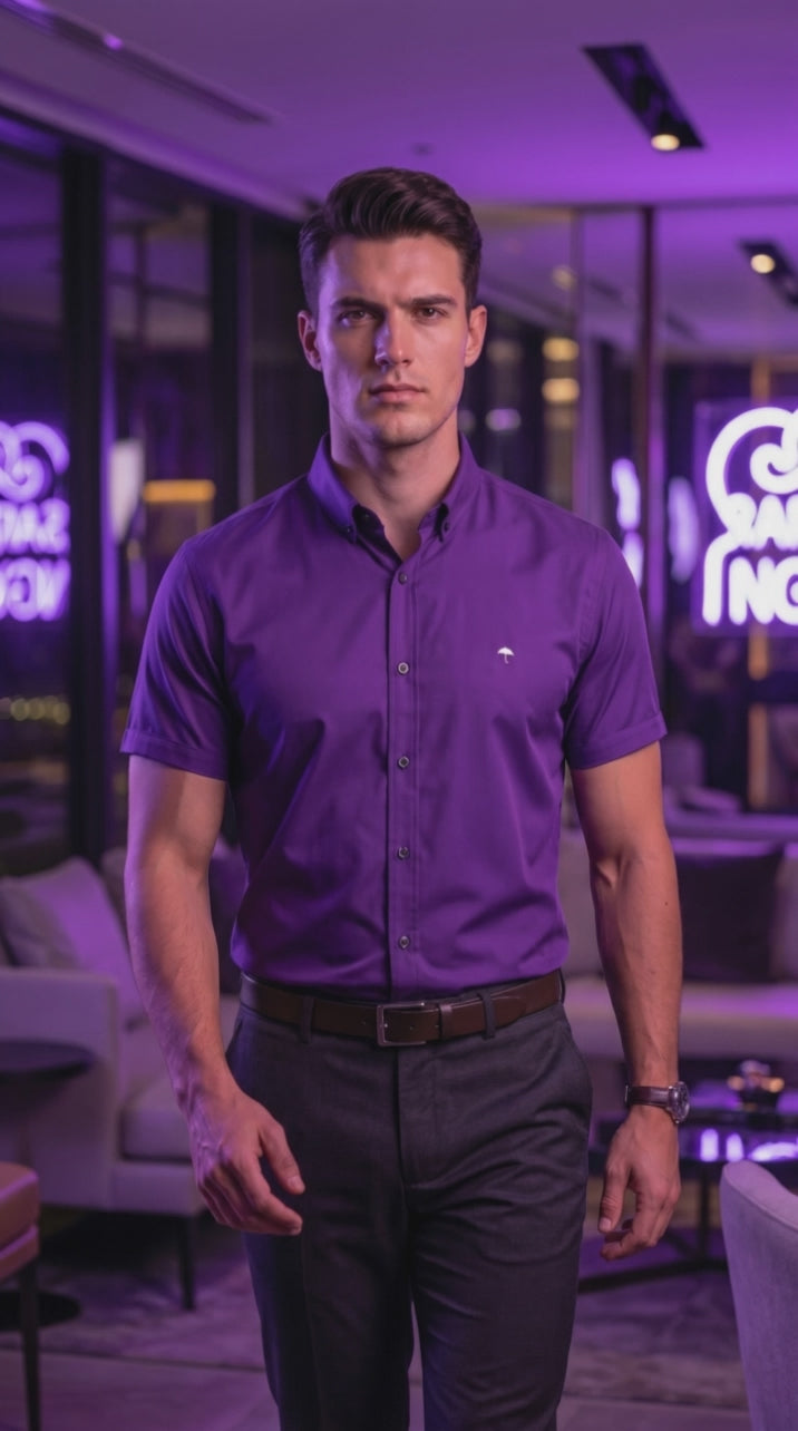 Camisa Hombre Lisa — Amethyst Flux | Moon & Rain
