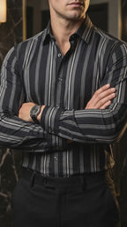 Camisa Hombre Casual Negra Rayas Gris, Blancas (video)