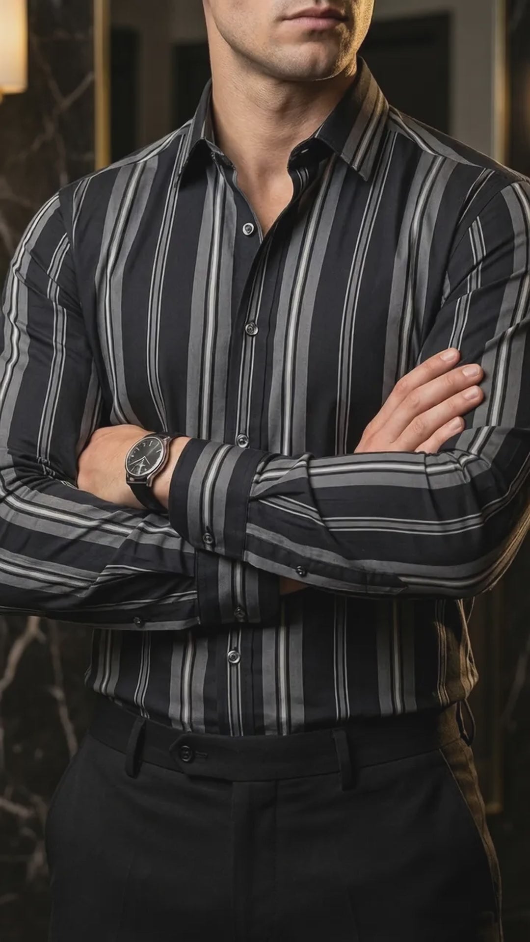 Camisa Hombre Casual Negra Rayas Gris, Blancas (video)