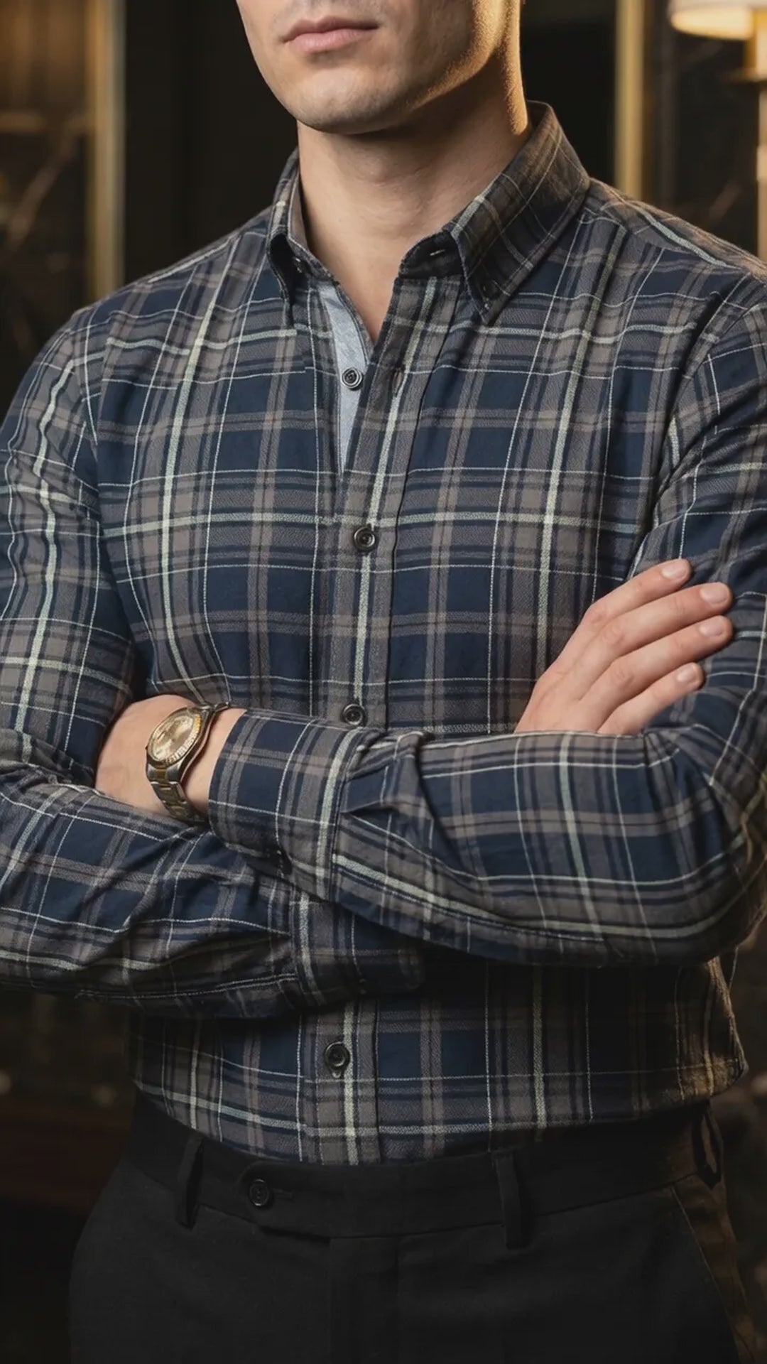 Camisa Hombre Casual Cuadros Marino, Marrón Oscuro (video)