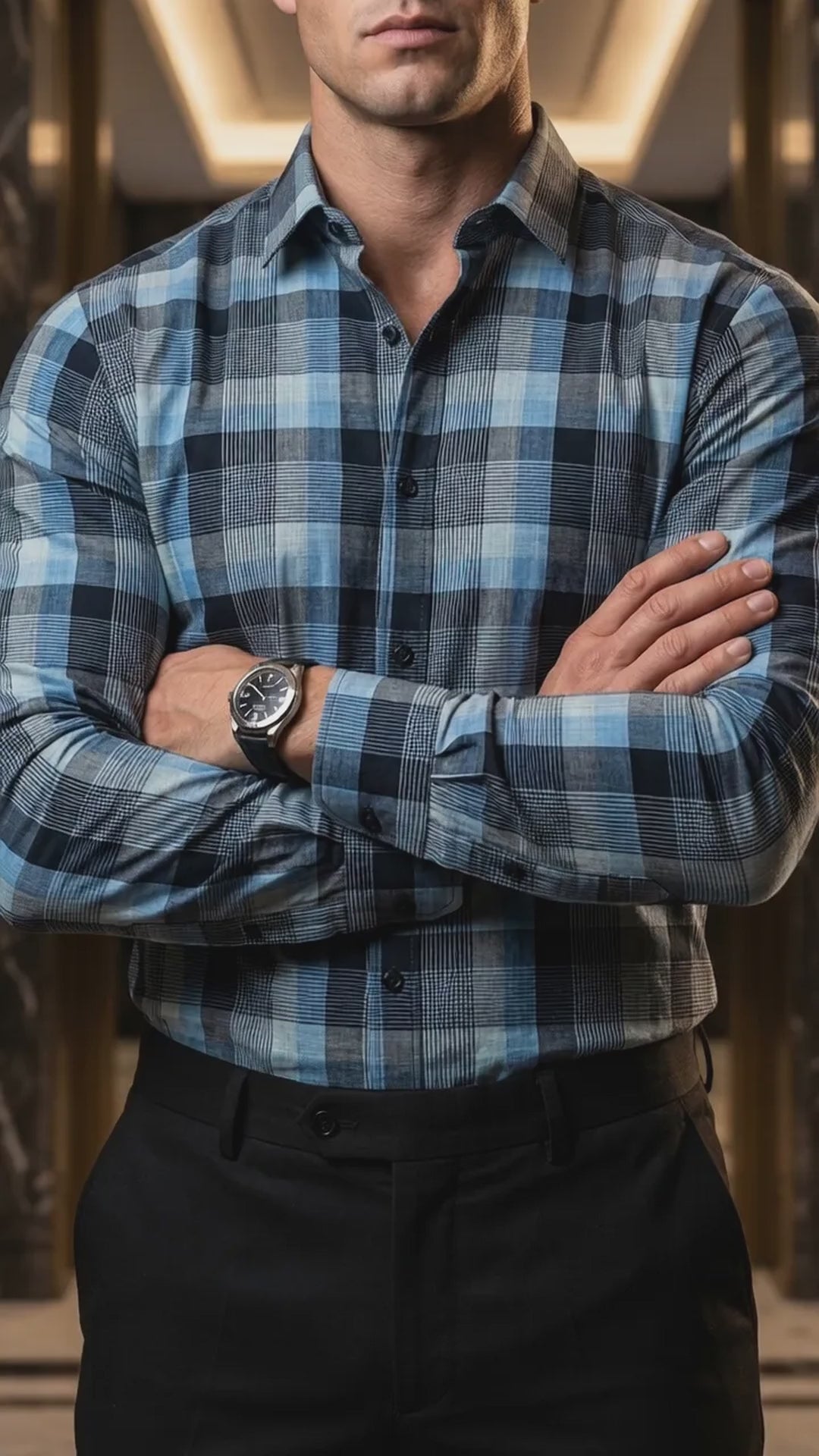 Camisa Hombre Casual Cuadros Azules, Negros (video)