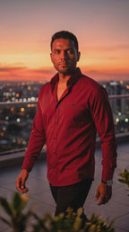 Camisa Hombre Casual Manga Larga Roja Lisa