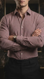 Camisa Hombre Casual Mini Cuadros Rojos, Vino, Blanc (video)