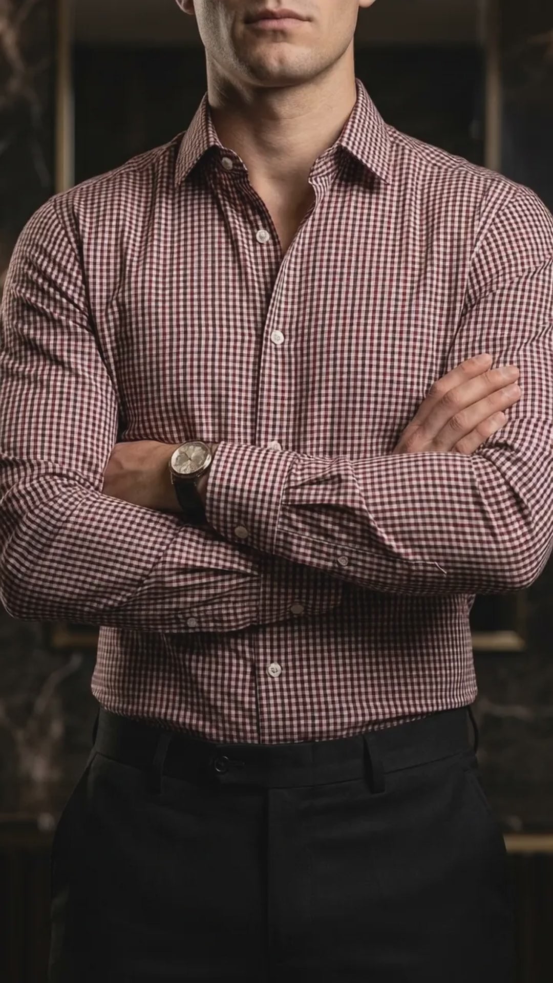 Camisa Hombre Casual Mini Cuadros Rojos, Vino, Blanc (video)