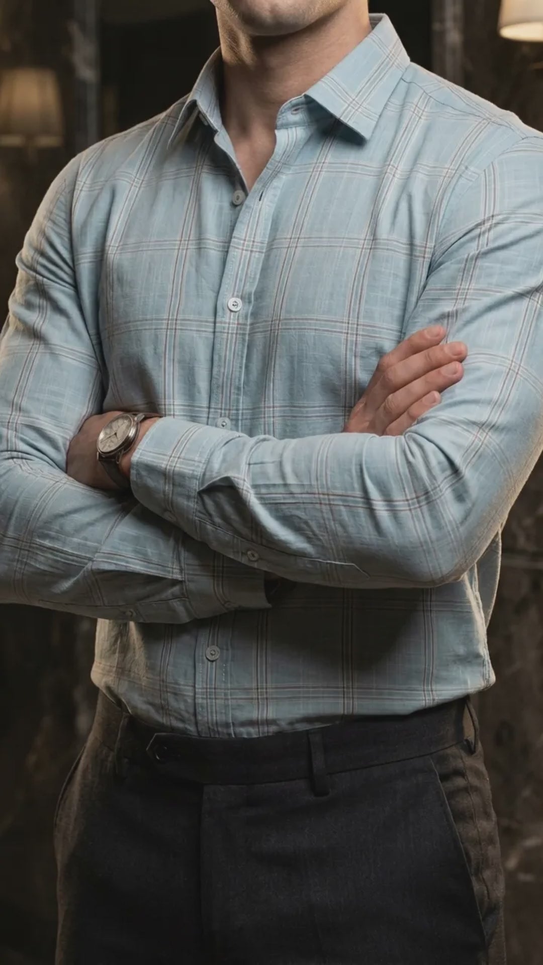 Camisa Hombre Casual Azul Cielo Lineas Gris (video)