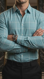 Camisa Hombre Casual Azul Claro Lineas Blancas (video)