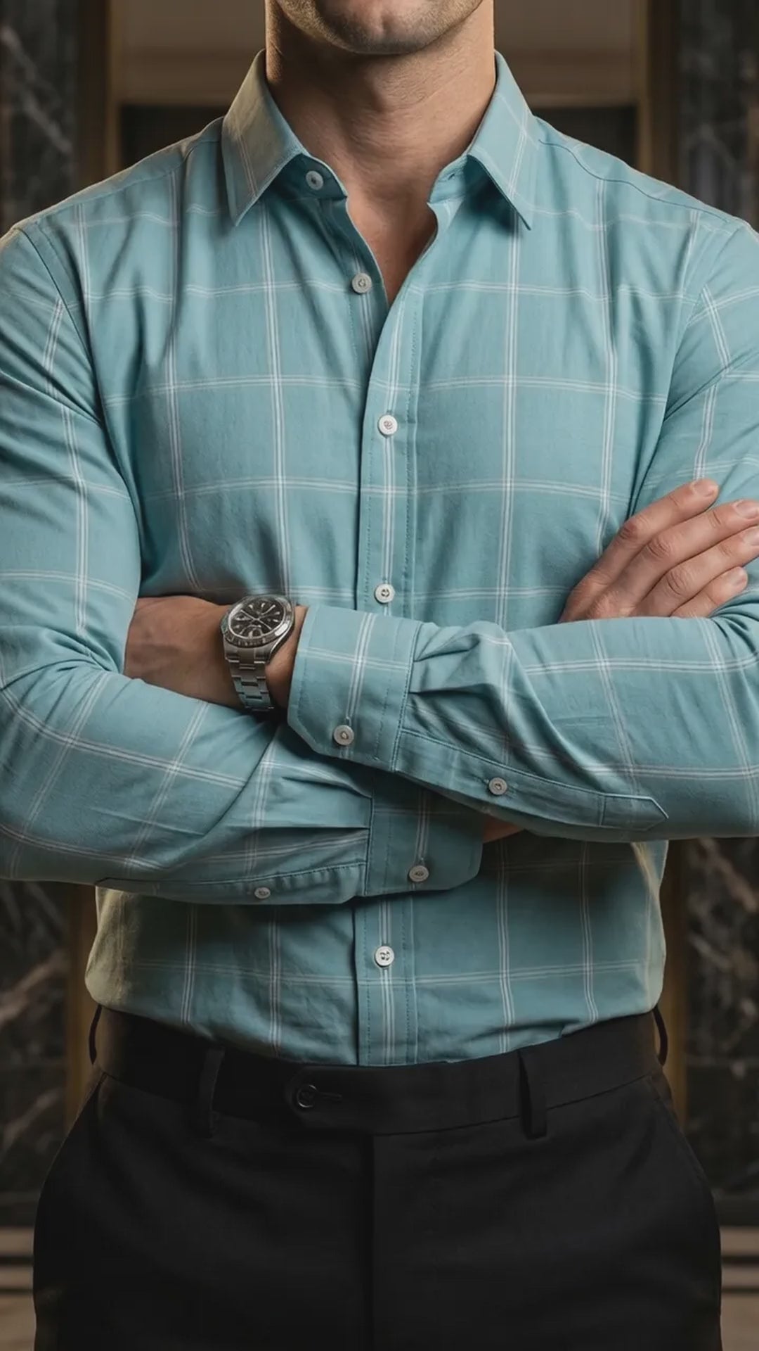 Camisa Hombre Casual Azul Claro Lineas Blancas (video)