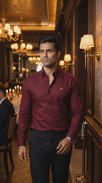 Camisa Hombre Casual Manga Larga Vino Lisa
