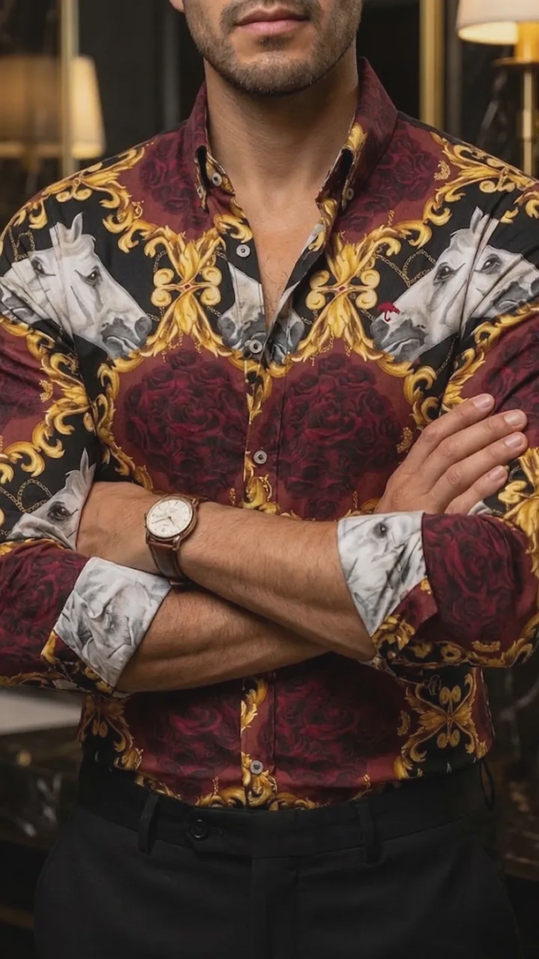 Camisa Hombre Estampado Blanco Rosa — Ivory Rose | M (video)