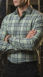 Camisa Hombre Casual Cuadros Verde Lineas Gris (video)