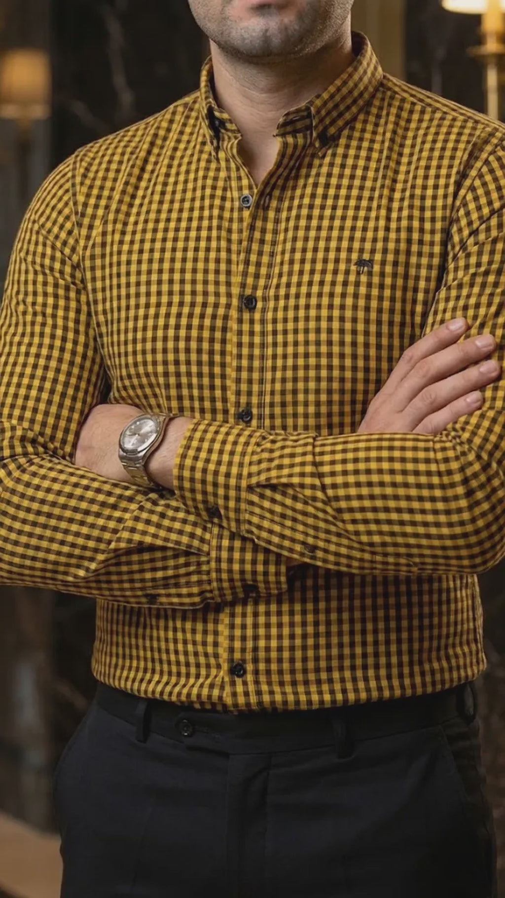 Camisa Hombre Cuadros Negro Amarillo — Onyx Mini | M (video)
