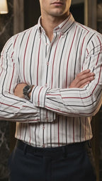 Camisa Hombre Casual Blanca Rayas Rojas, Negras, Gri (video)