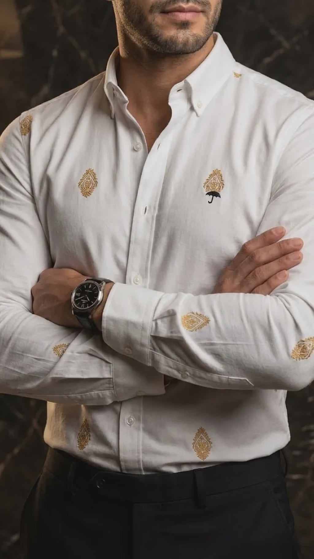Camisa Hombre — Golden Icon Abstract | Moon & Rain (video)