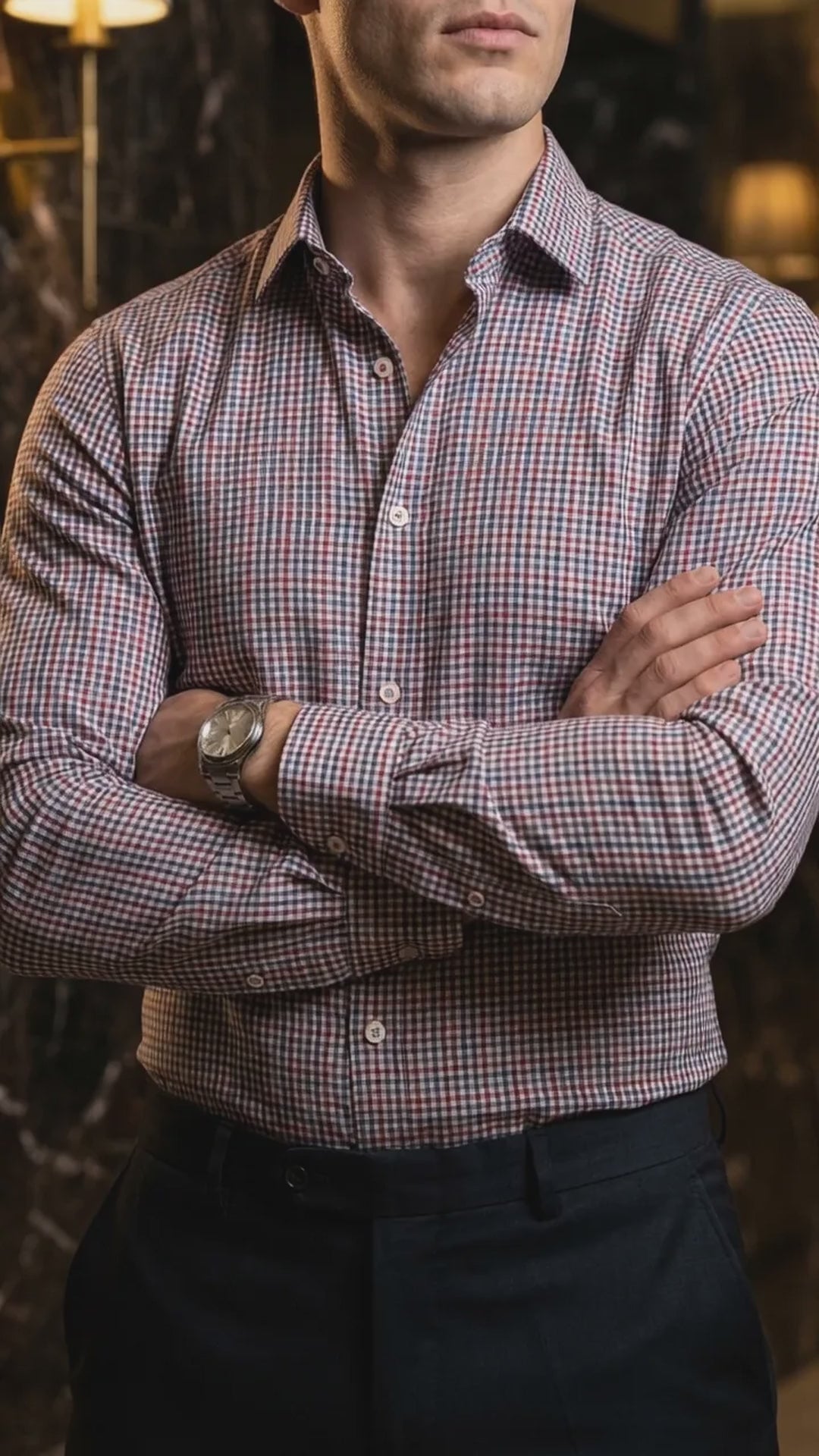 Camisa Hombre Casual Mini Cuadros Rojos, Vino, Marin (video)