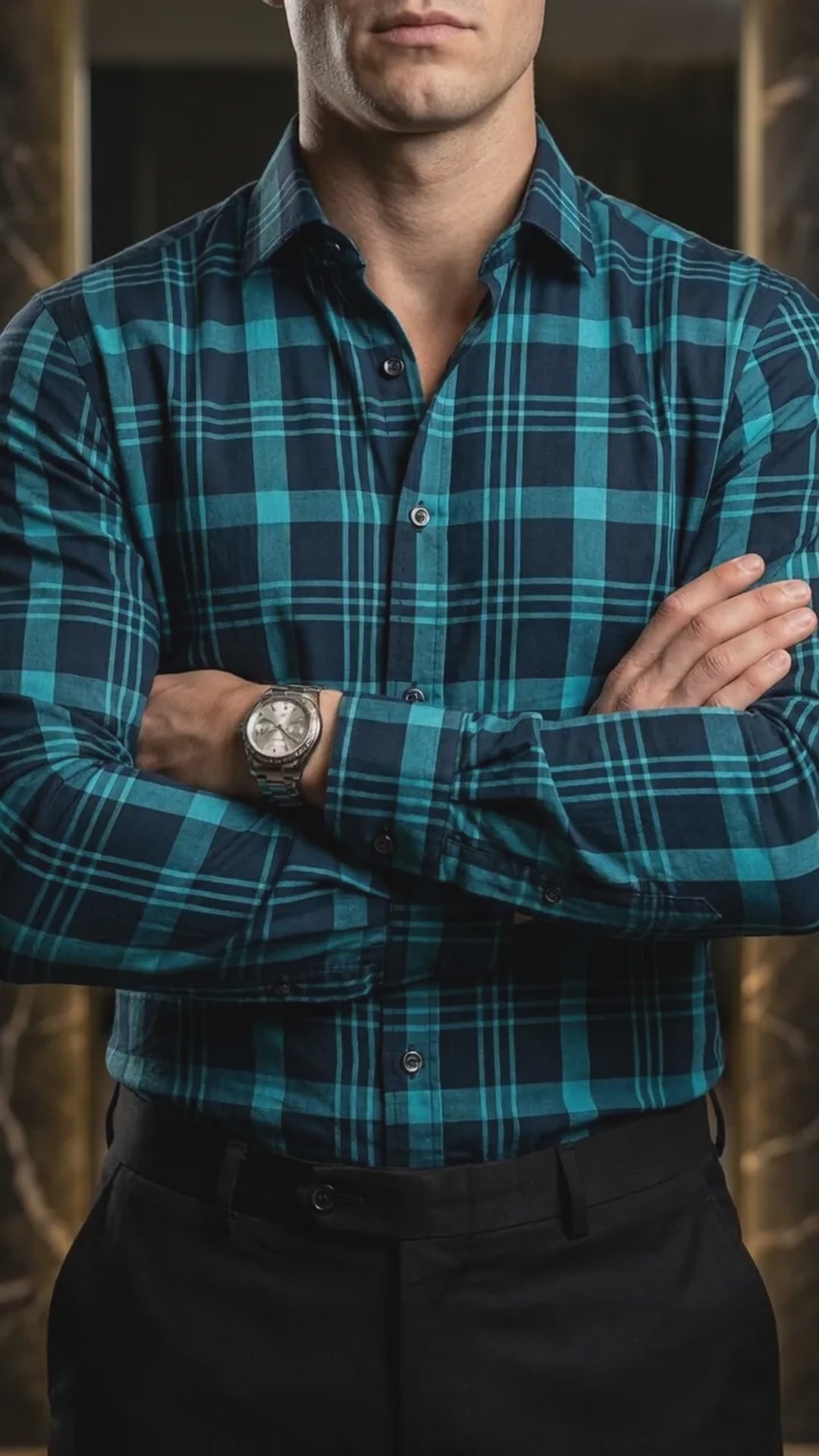 Camisa Hombre Cuadros Marino Cuadros Turquesa (video)