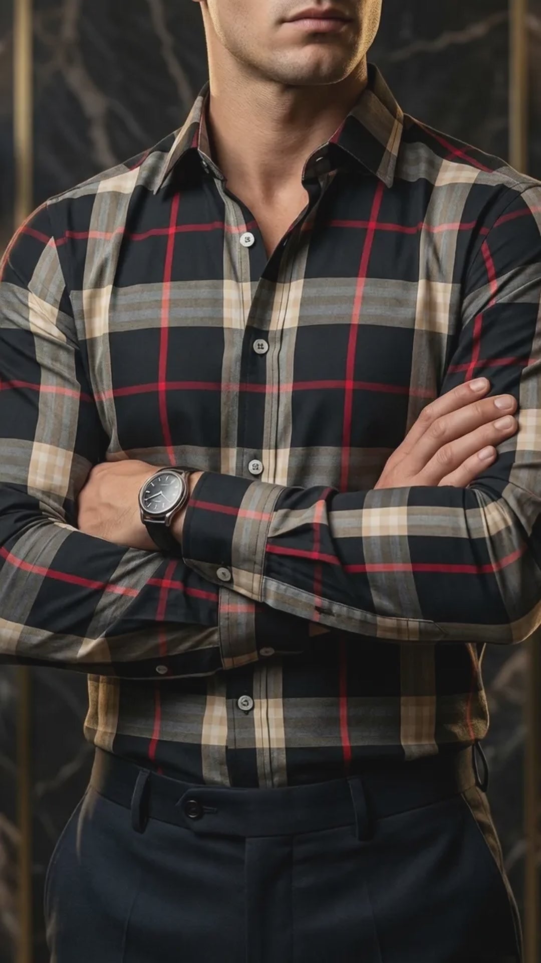 Camisa Hombre Casual Cuadros Negros, Beige Lineas (video)