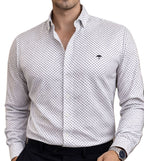 Camisa Hombre Casual Blanca Mini Círculos Negros