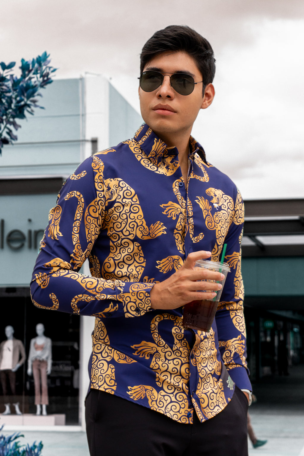 Camisa Hombre Casual Slim Fit Morado Jaguar Dorado - 34 (S)-Tiendas Platino