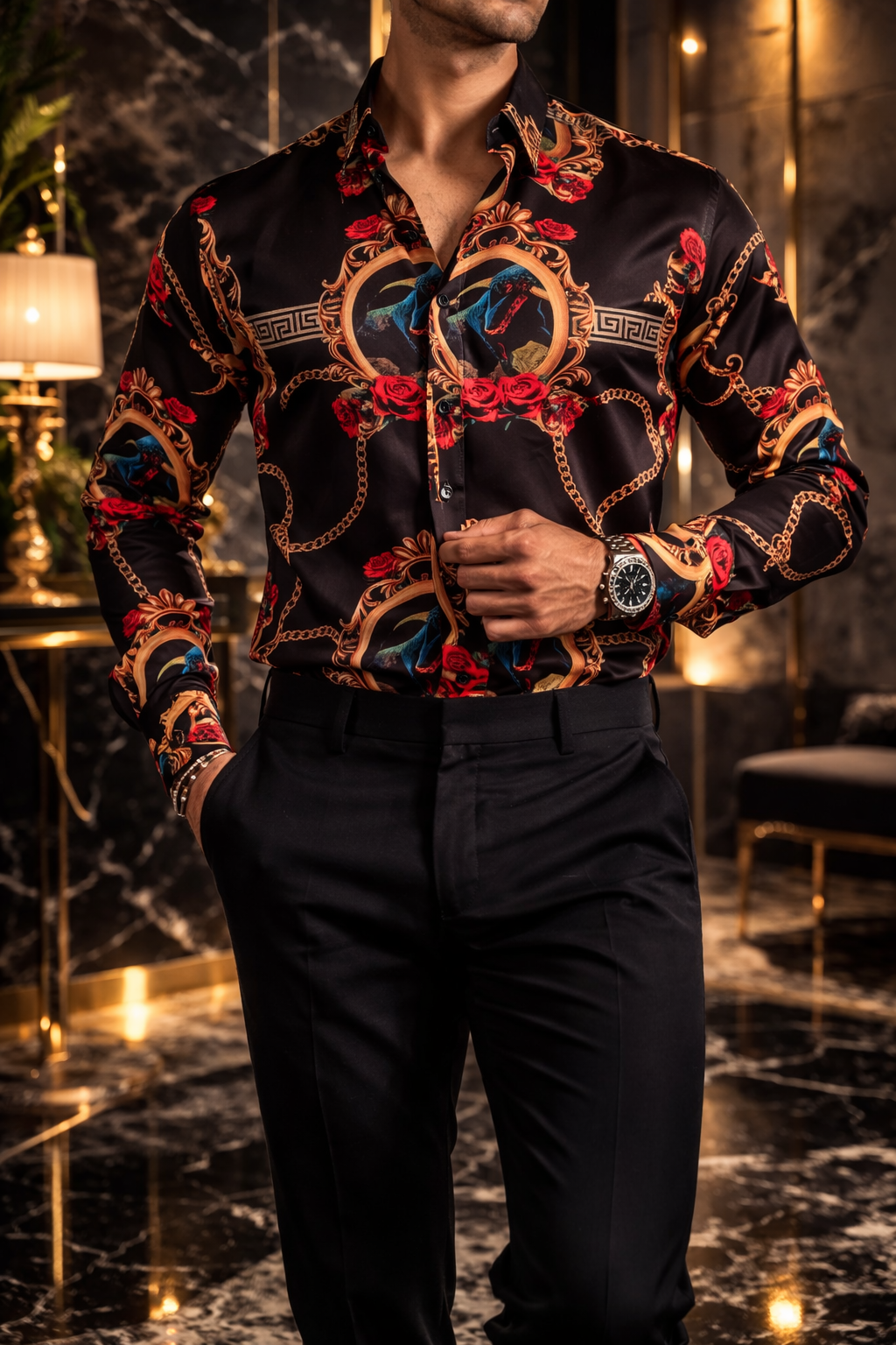 Camisa Hombre Casual Slim Fit Negro Toro Medallón