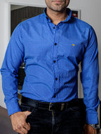 Camisa Casual Hombre MicroCuadro Azul Rey - Tiendas Platino Camisas Hombre 34 (S)