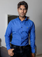 Camisa Casual Hombre MicroCuadro Azul Rey - Tiendas Platino Camisas Hombre 34 (S)