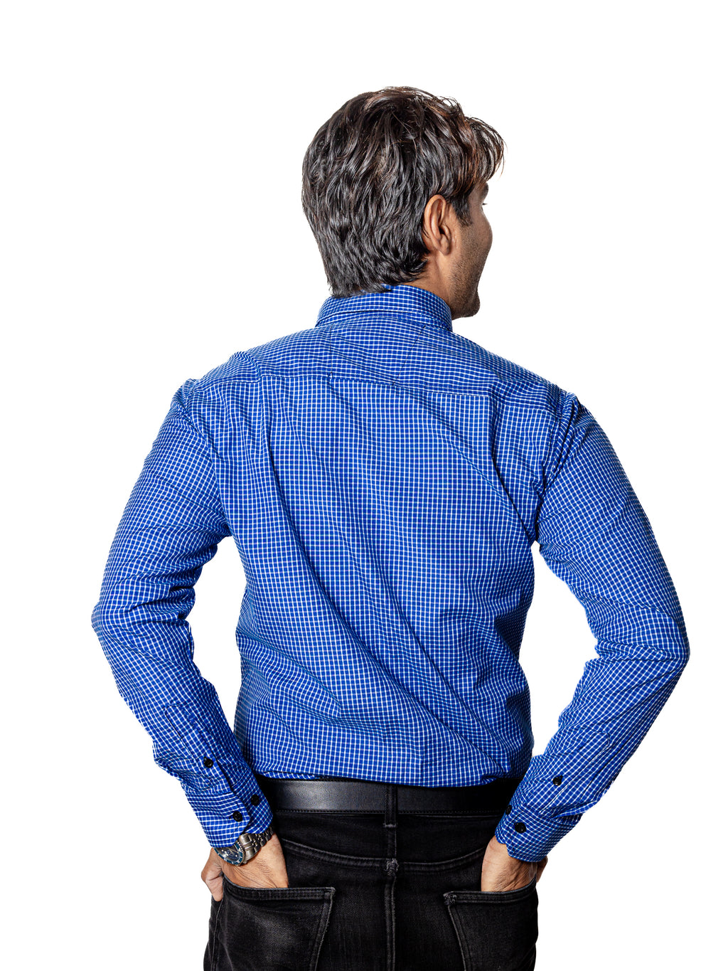 Camisa Casual Hombre MicroCuadro Azul Rey - Tiendas Platino Camisas Hombre 34 (S)