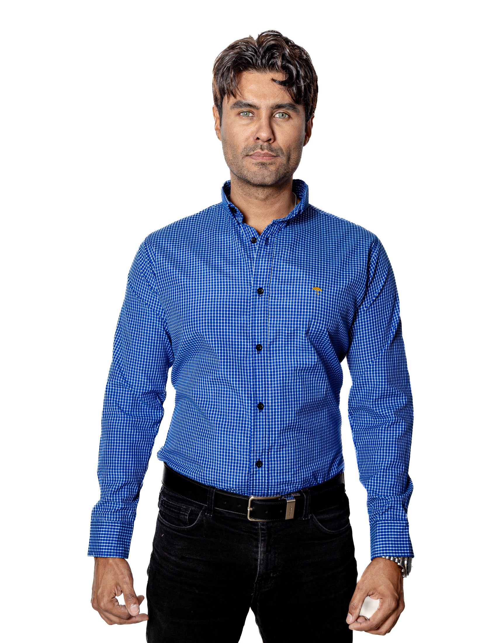 Camisa Casual Hombre MicroCuadro Azul Rey - Tiendas Platino Camisas Hombre 34 (S)