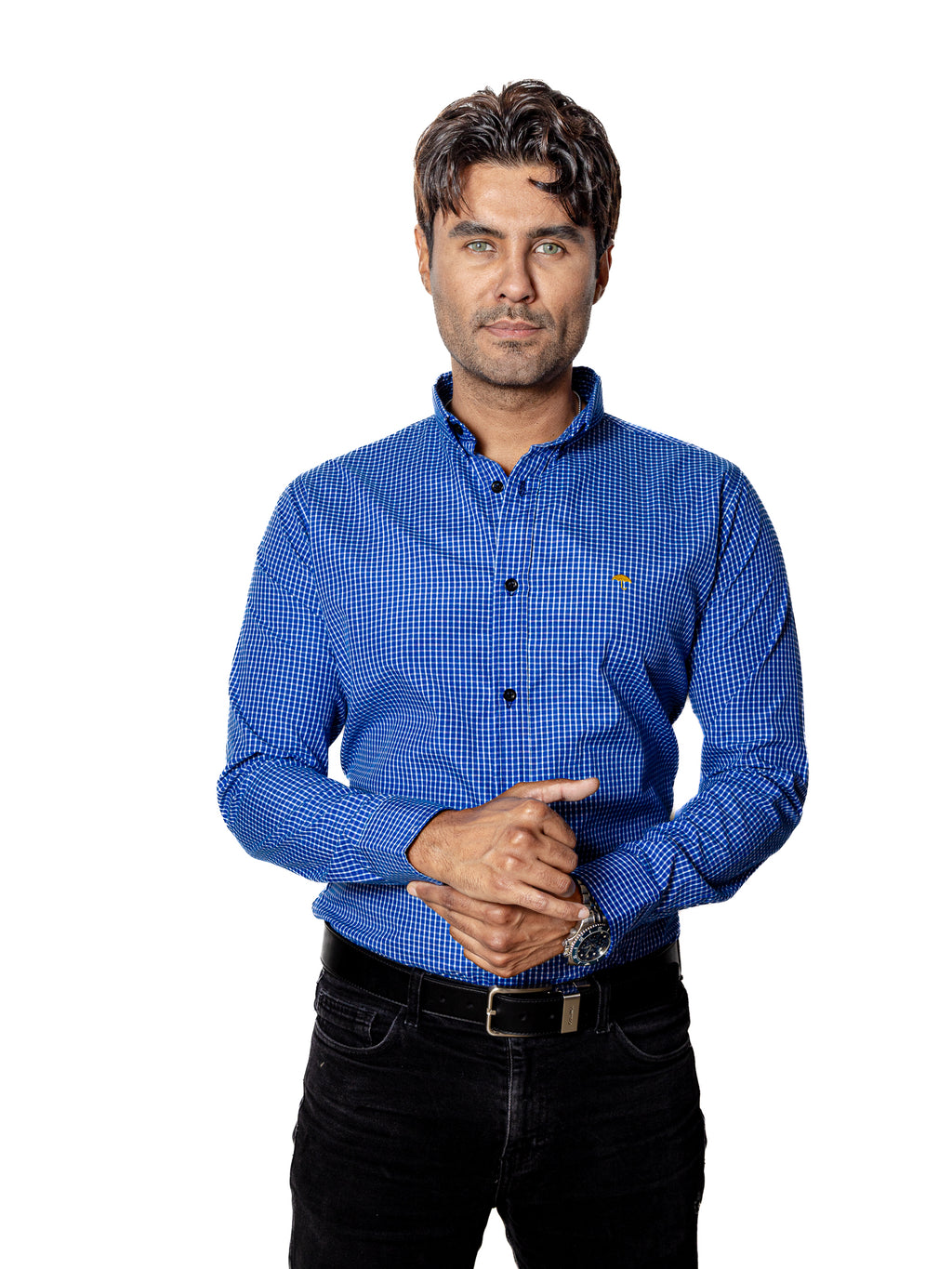 Camisa Casual Hombre MicroCuadro Azul Rey - Tiendas Platino Camisas Hombre 34 (S)