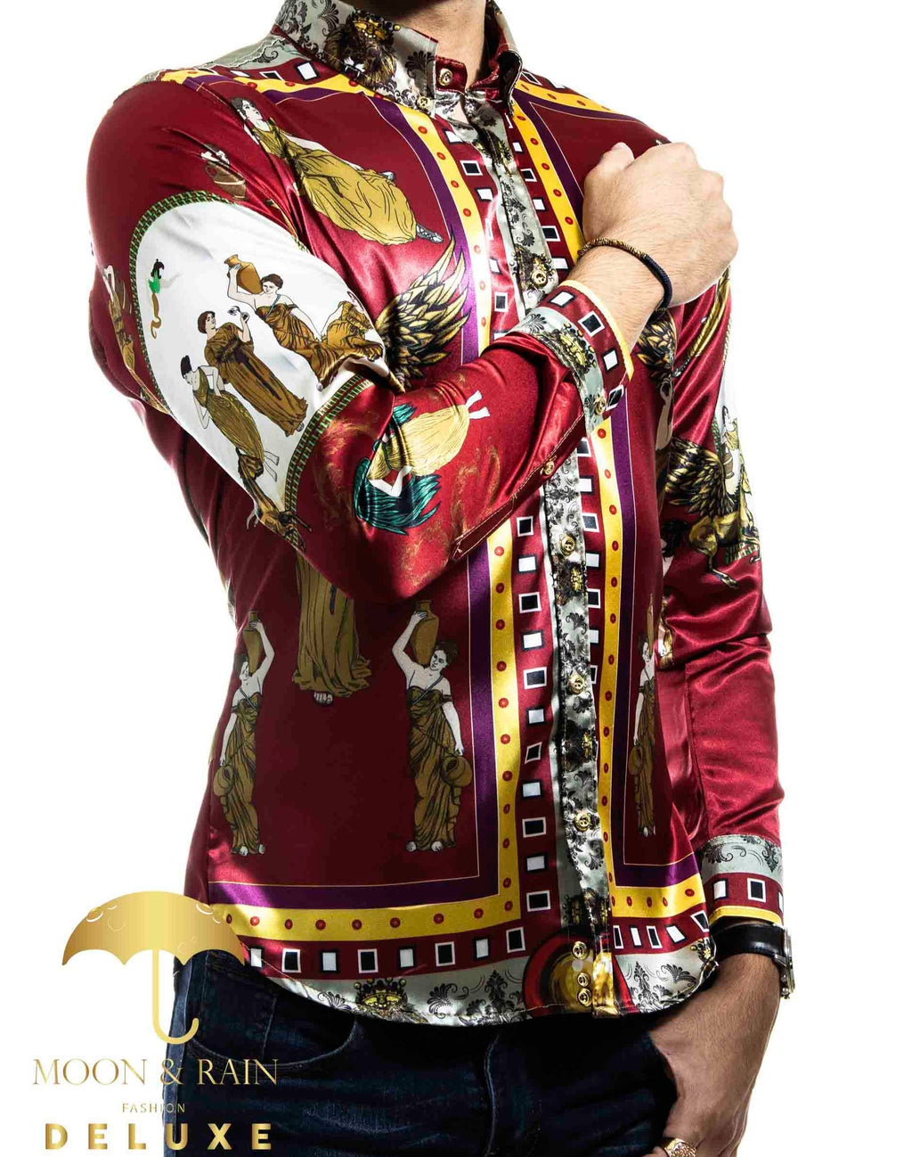 Camisa Hombre Casual Slim Fit Luis 02 Roja Con Ángeles - 34 (S)-Tiendas Platino