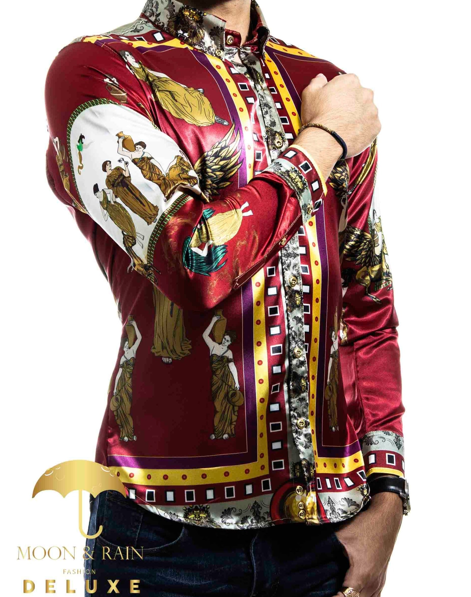 Camisa Hombre Casual Slim Fit Luis 02 Roja Con Ángeles - 34 (S)-Tiendas Platino