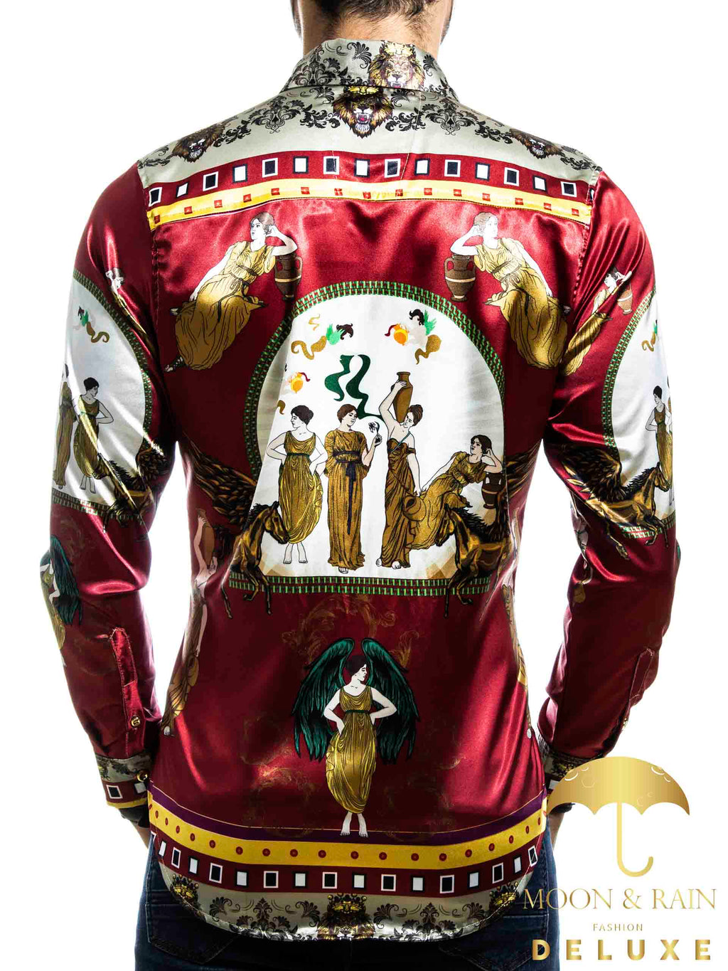 Camisa Hombre Casual Slim Fit Luis 02 Roja Con Ángeles - 34 (S)-Tiendas Platino