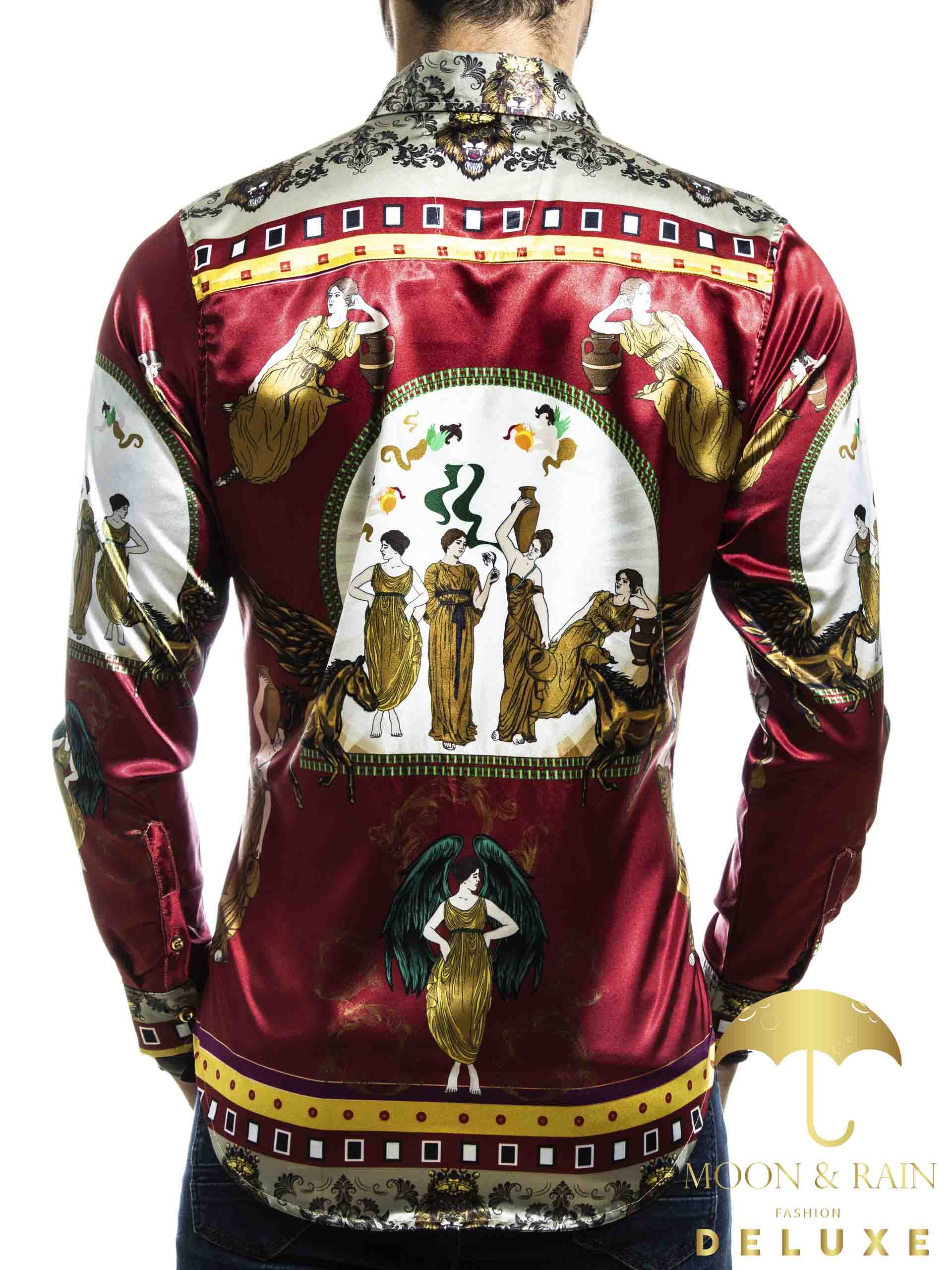 Camisa Hombre Casual Slim Fit Luis 02 Roja Con Ángeles - 34 (S)-Tiendas Platino