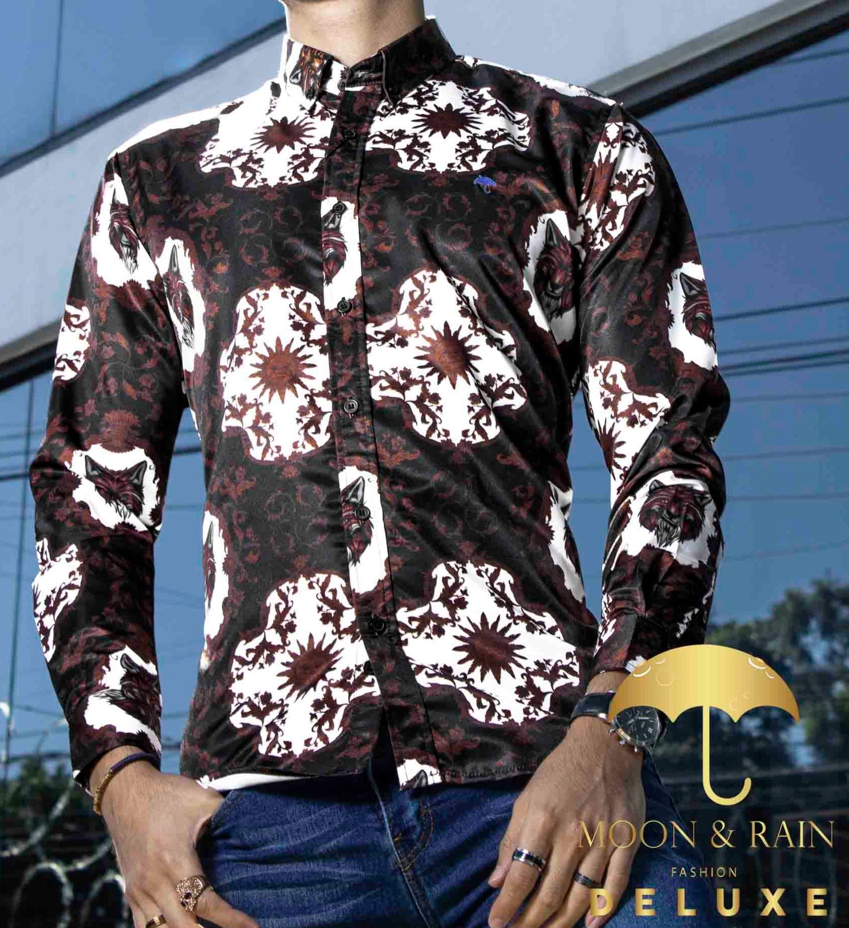 Camisa Hombre Casual Slim Fit Negra Zorro Y Sol Vino - 34 (S)-Tiendas Platino