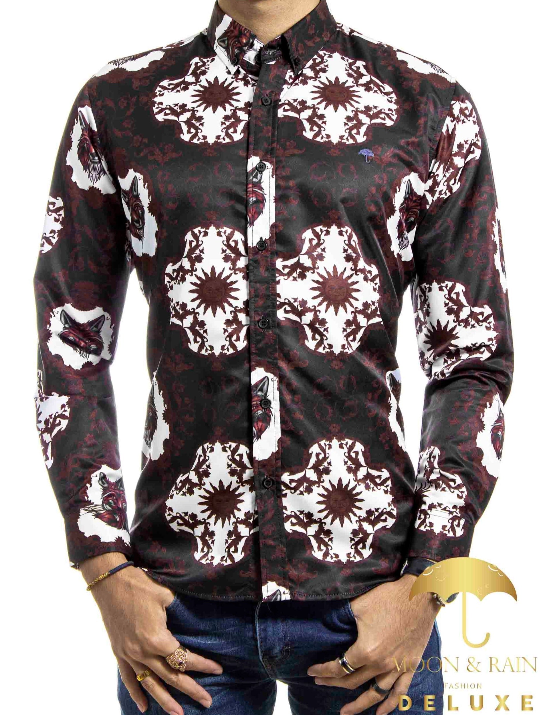 Camisa Hombre Casual Slim Fit Negra Zorro Y Sol Vino - 34 (S)-Tiendas Platino