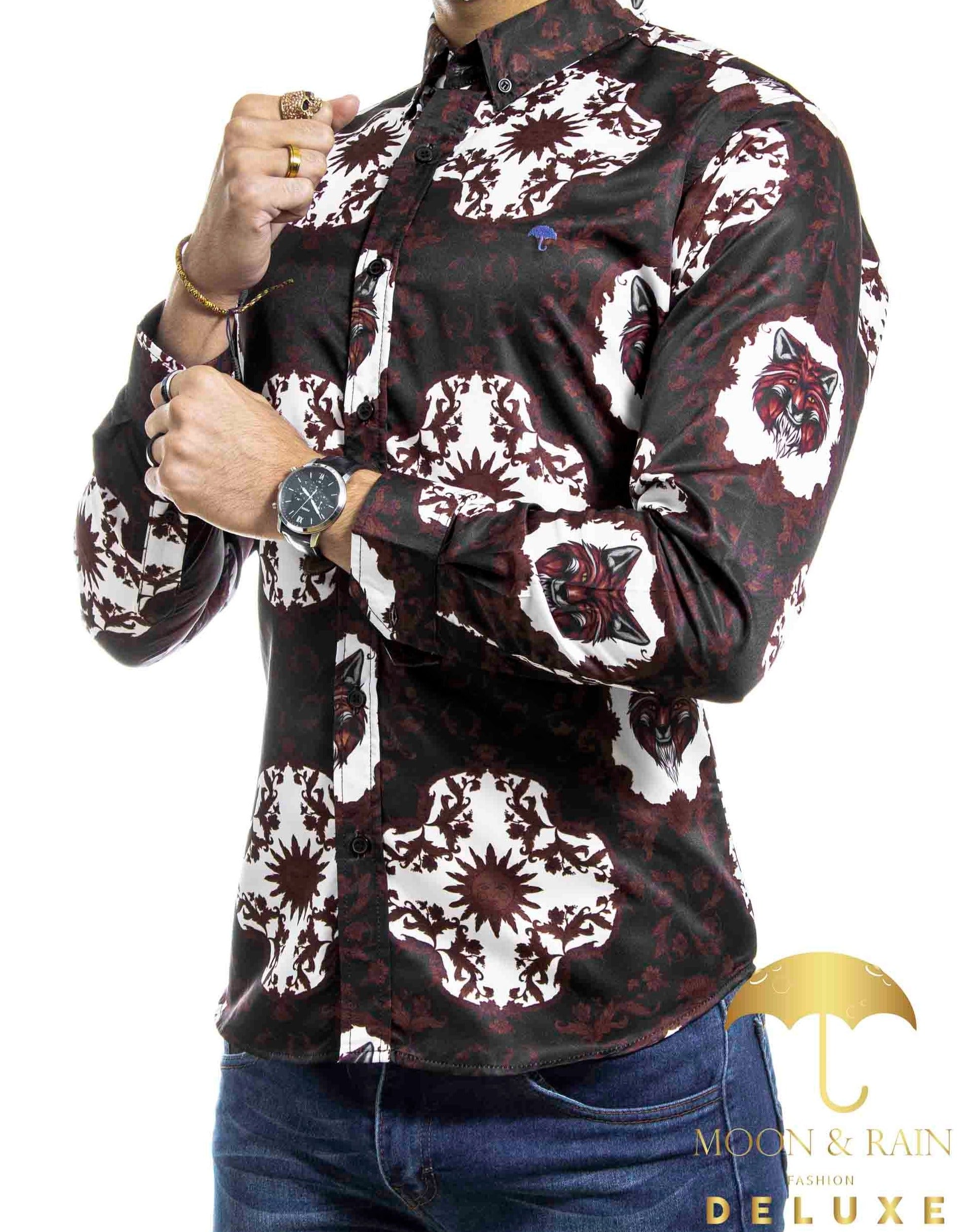 Camisa Hombre Casual Slim Fit Negra Zorro Y Sol Vino - 34 (S)-Tiendas Platino