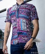 Camisa Hombre Casual Slim Fit Floreada Purpura - 34 (S)-Tiendas Platino
