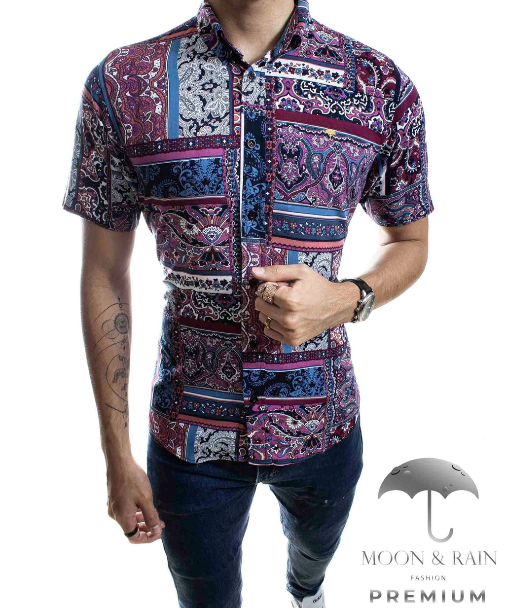 Camisa Hombre Casual Slim Fit Floreada Purpura - 34 (S)-Tiendas Platino