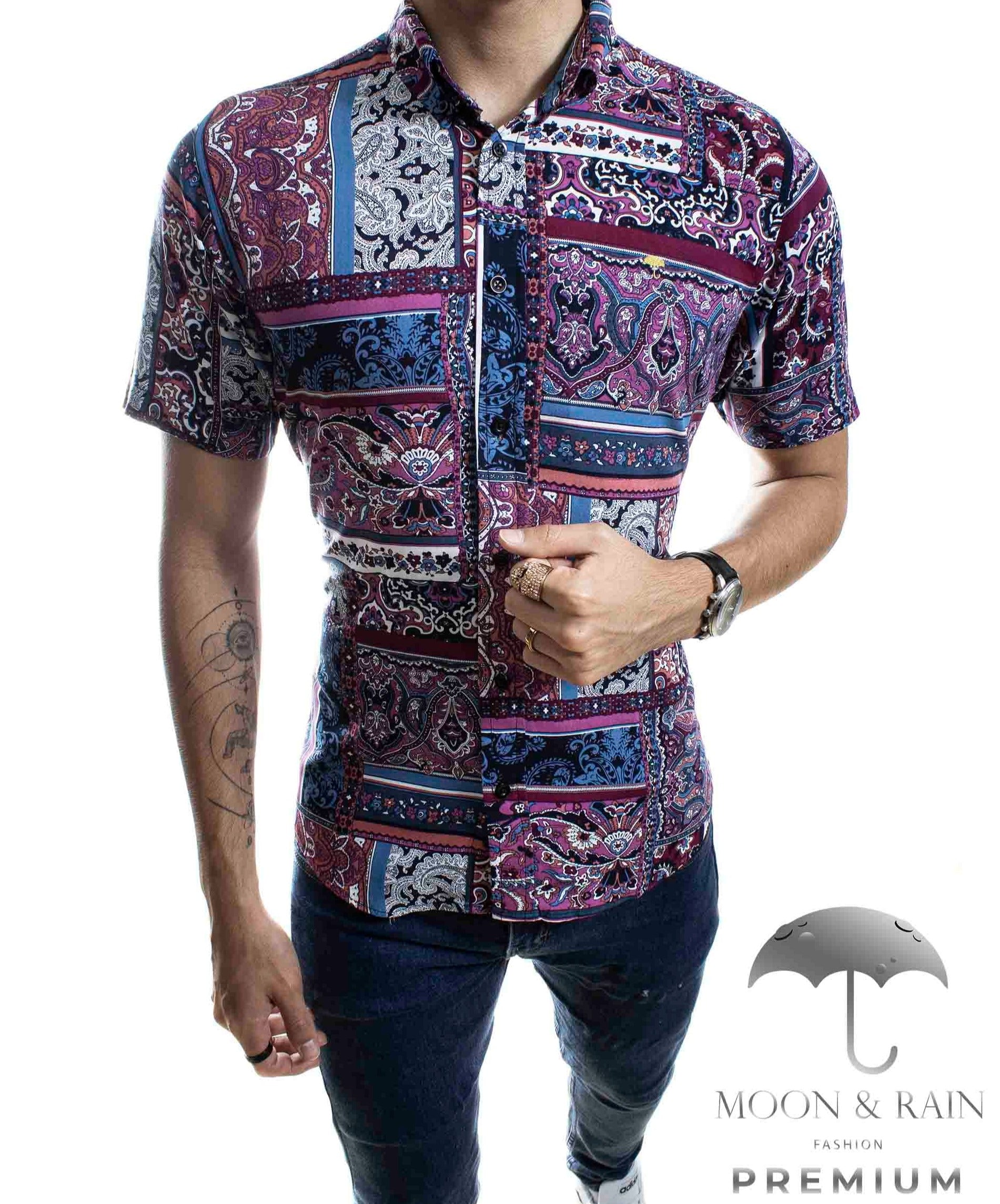 Camisa Hombre Casual Slim Fit Floreada Purpura - 34 (S)-Tiendas Platino