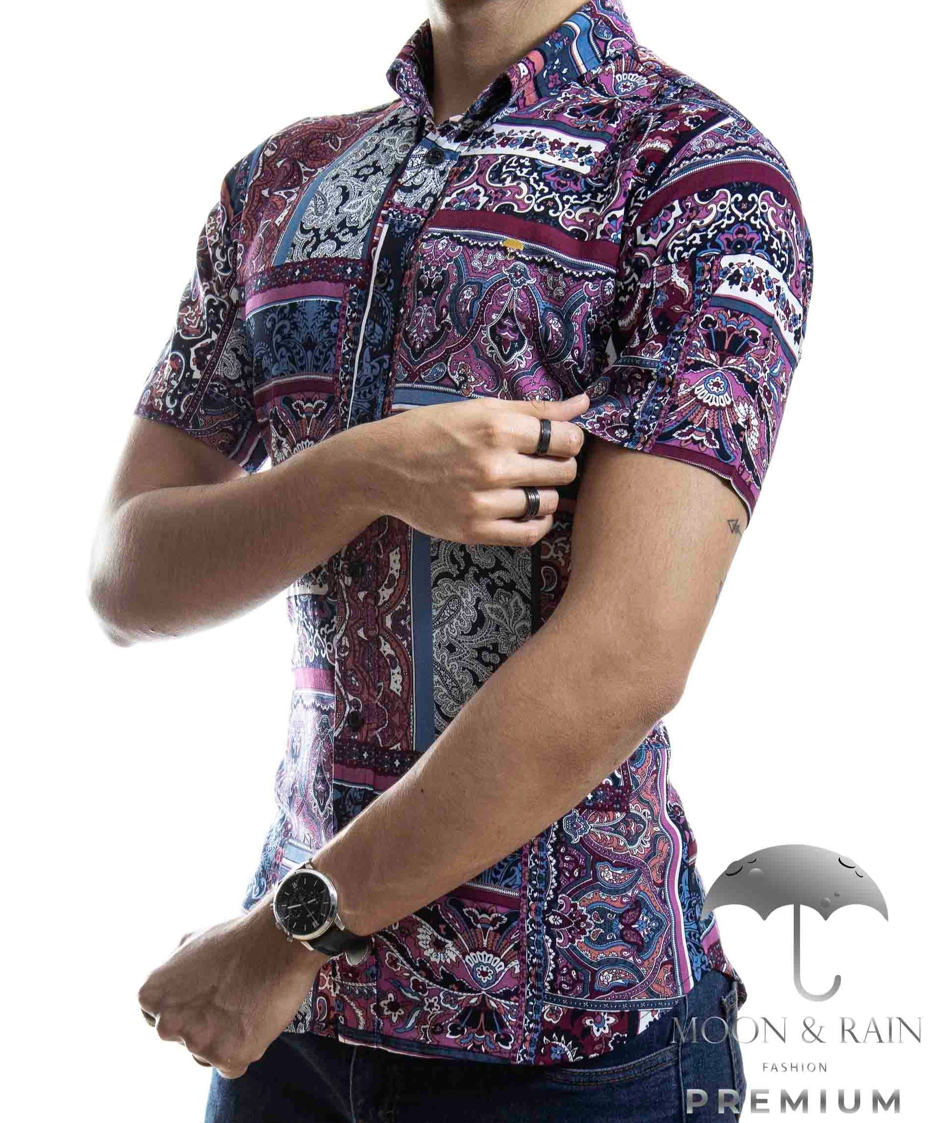 Camisa Hombre Casual Slim Fit Floreada Purpura - 34 (S)-Tiendas Platino