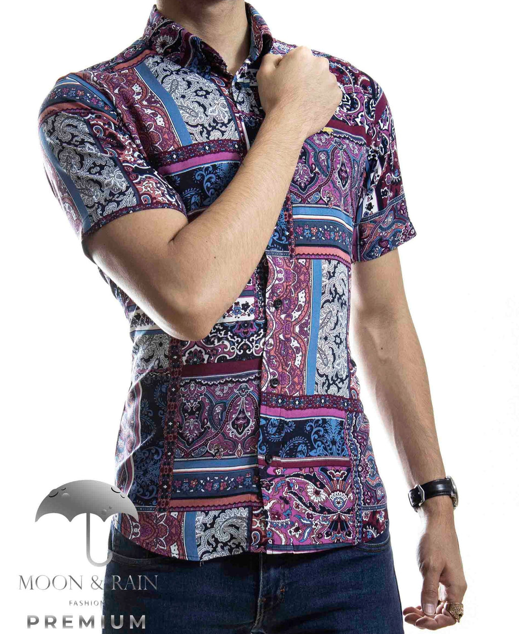 Camisa Hombre Casual Slim Fit Floreada Purpura - 34 (S)-Tiendas Platino