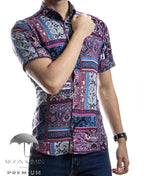 Camisa Hombre Casual Slim Fit Floreada Purpura - 34 (S)-Tiendas Platino
