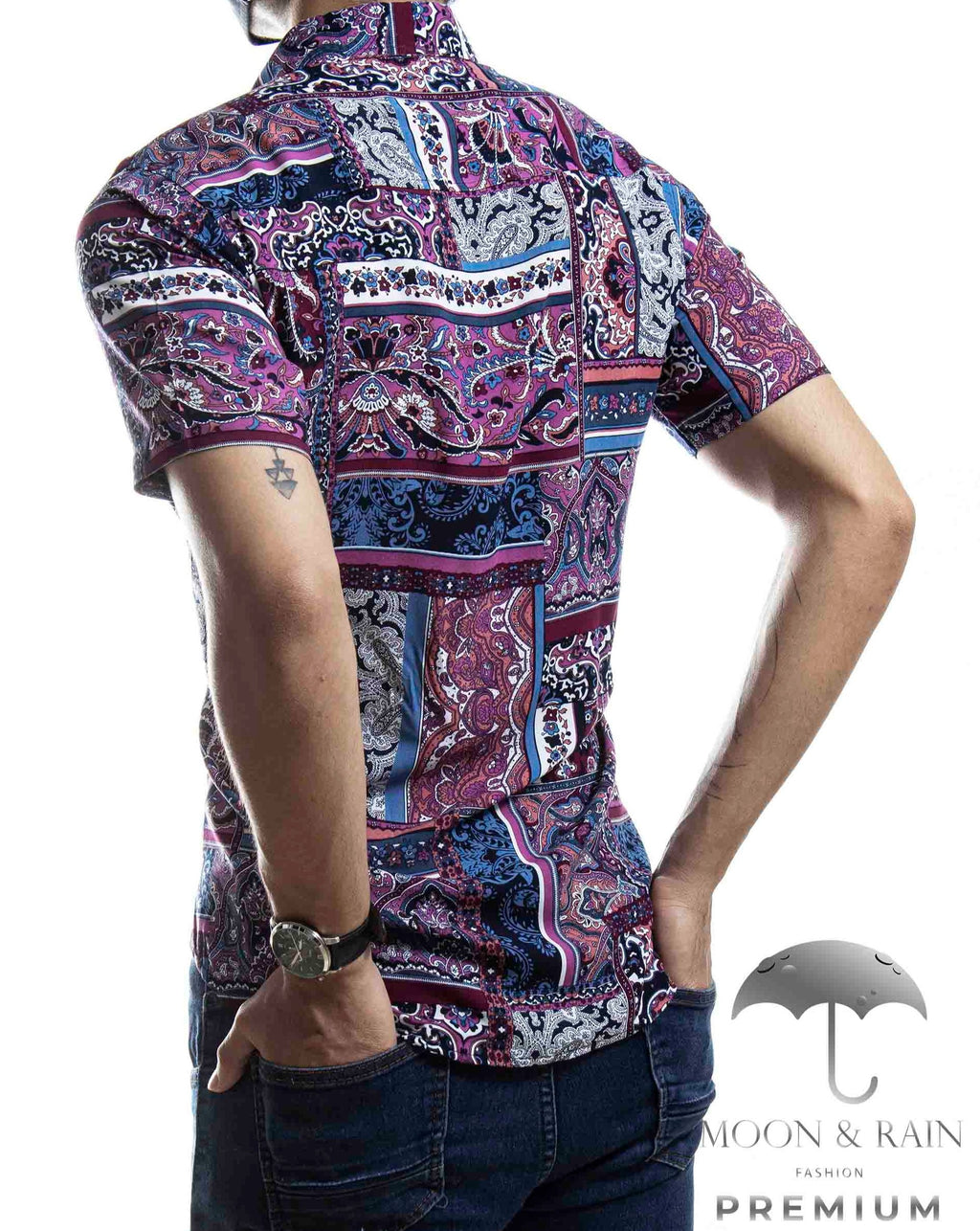 Camisa Hombre Casual Slim Fit Floreada Purpura - 34 (S)-Tiendas Platino