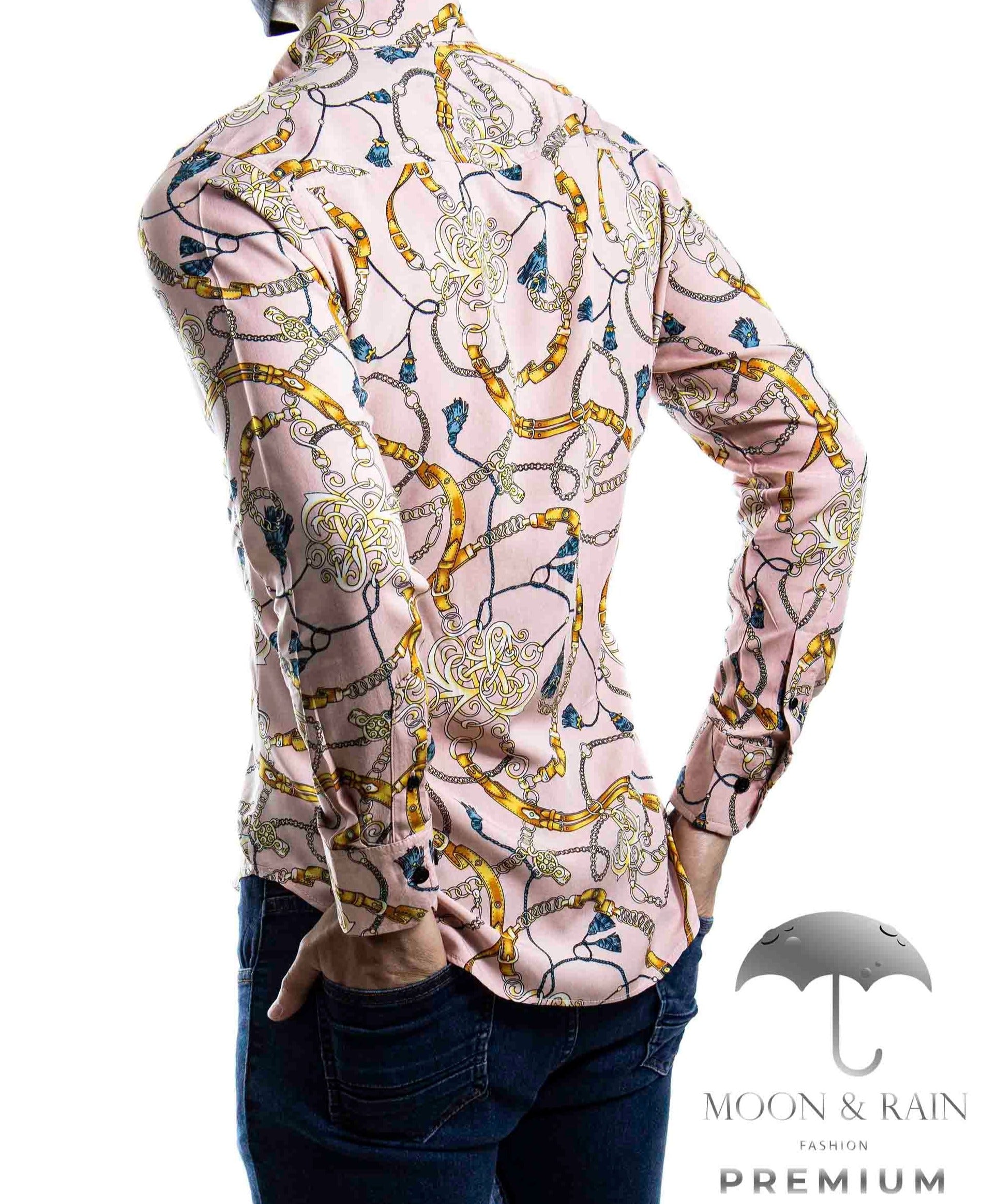 Camisa Hombre Casual Slim Fit Coral Cadenas Doradas - 34 (S)-Tiendas Platino