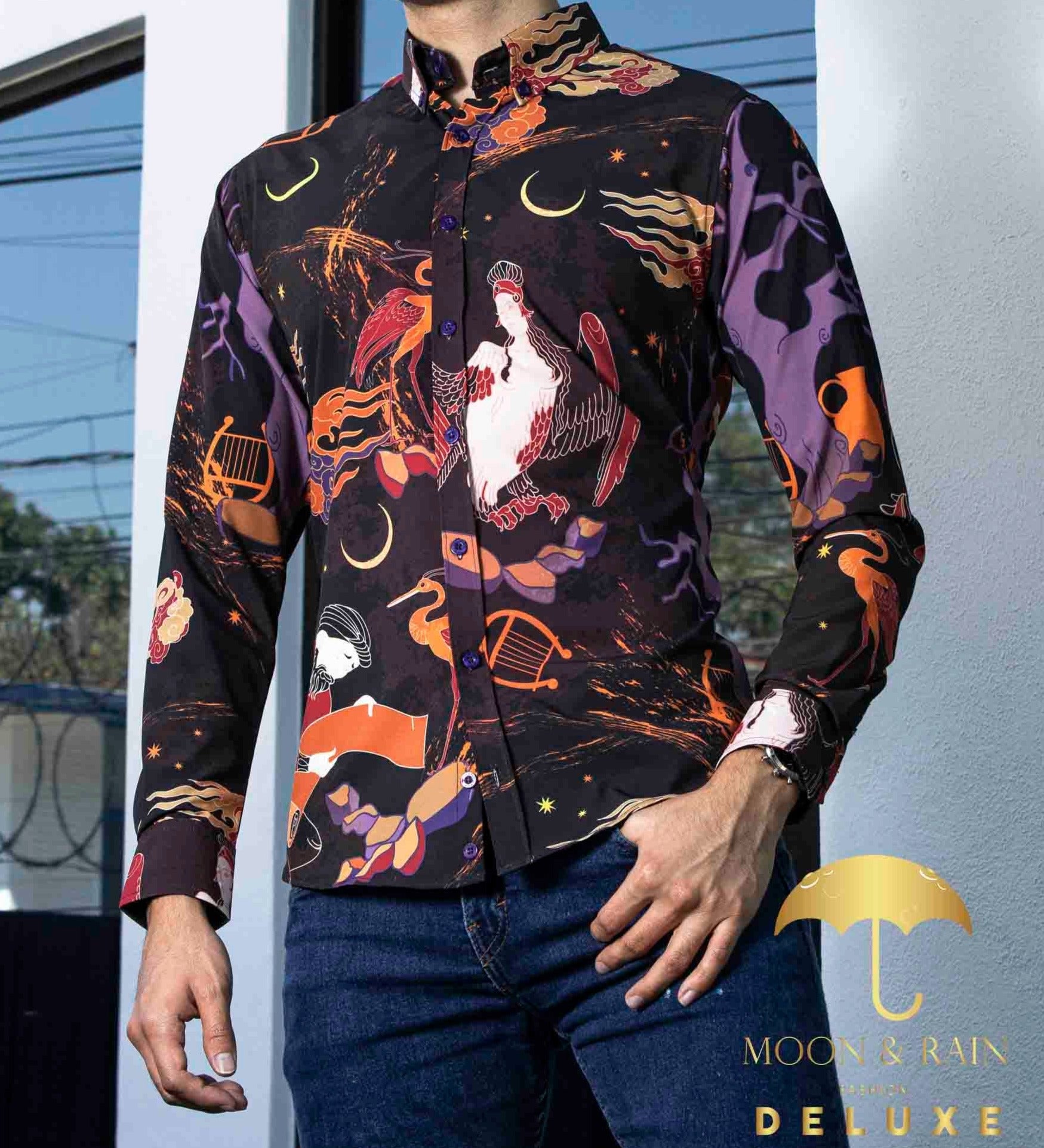 Camisa Hombre Casual Slim Fit Negra Style Renacentista - 34 (S)-Tiendas Platino