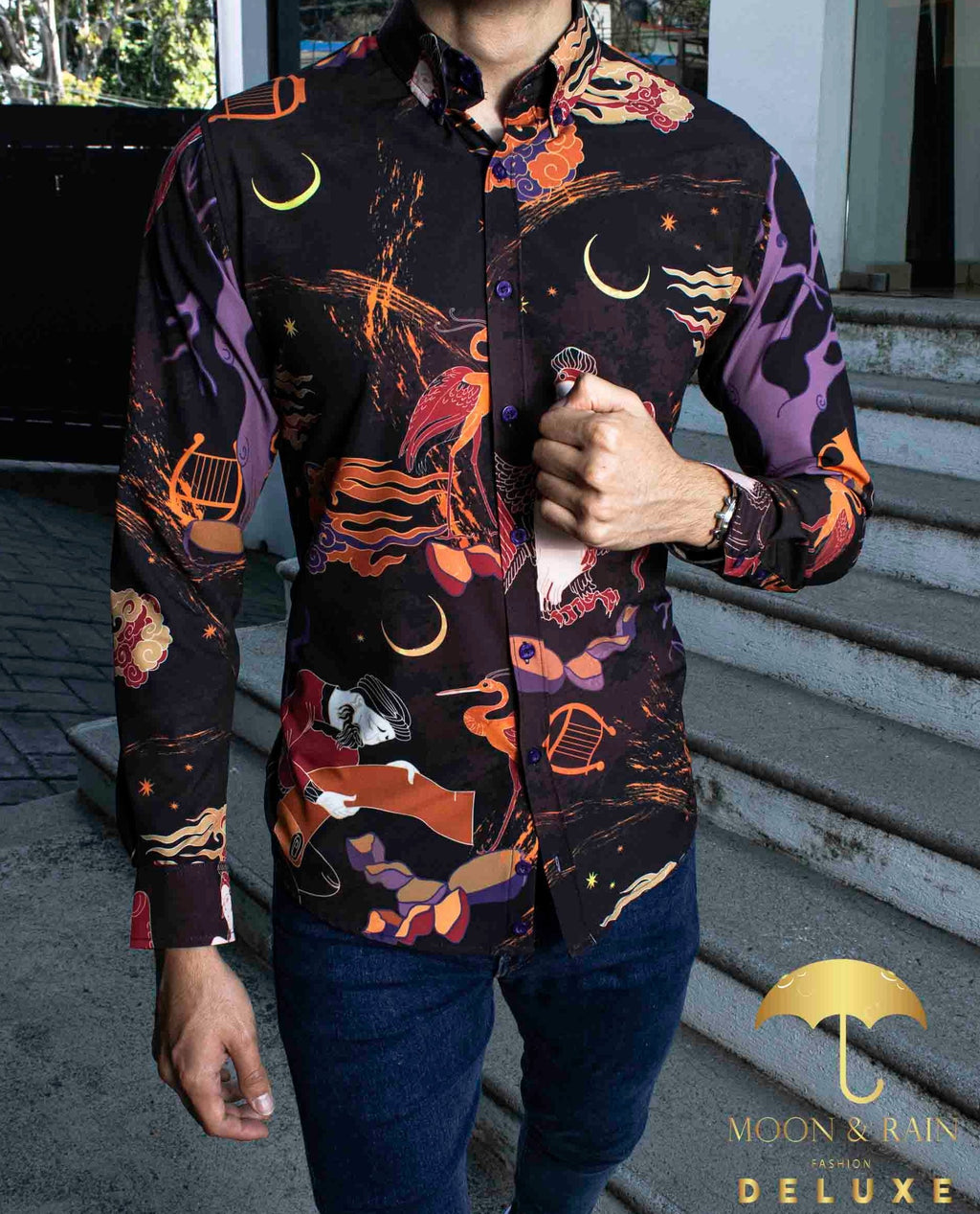 Camisa Hombre Casual Slim Fit Negra Style Renacentista - 34 (S)-Tiendas Platino
