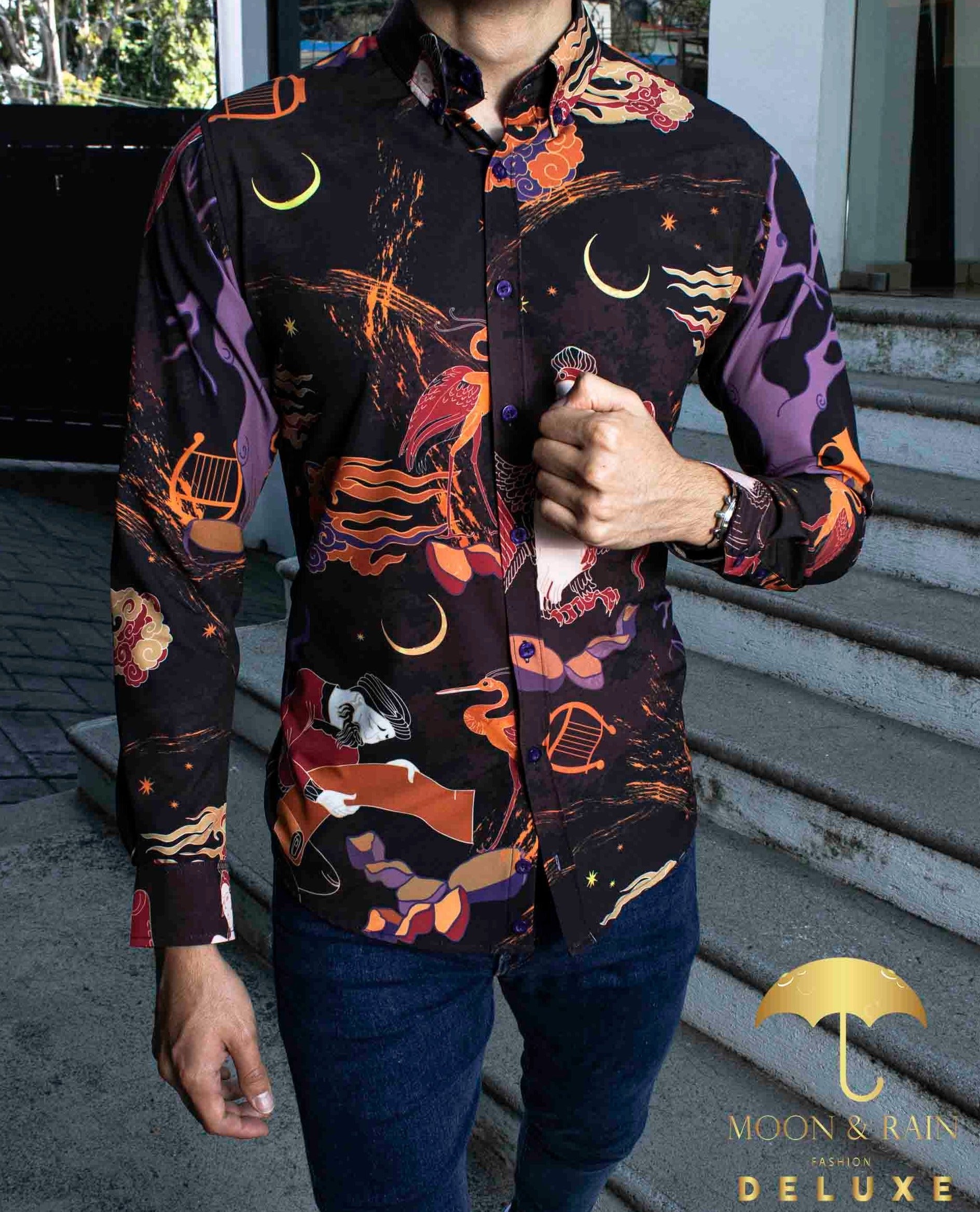 Camisa Hombre Casual Slim Fit Negra Style Renacentista - 34 (S)-Tiendas Platino