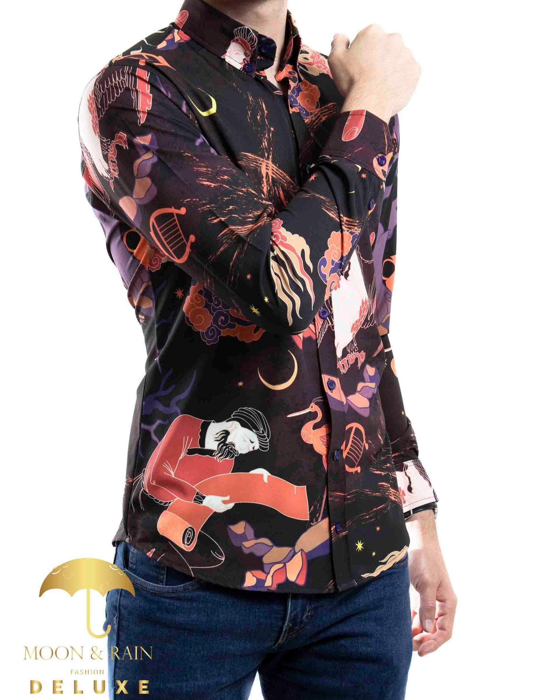 Camisa Hombre Casual Slim Fit Negra Style Renacentista - 34 (S)-Tiendas Platino